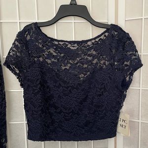 B.DARLIN Navy Blue Lace 2-pcs Set Dress Size 11/12